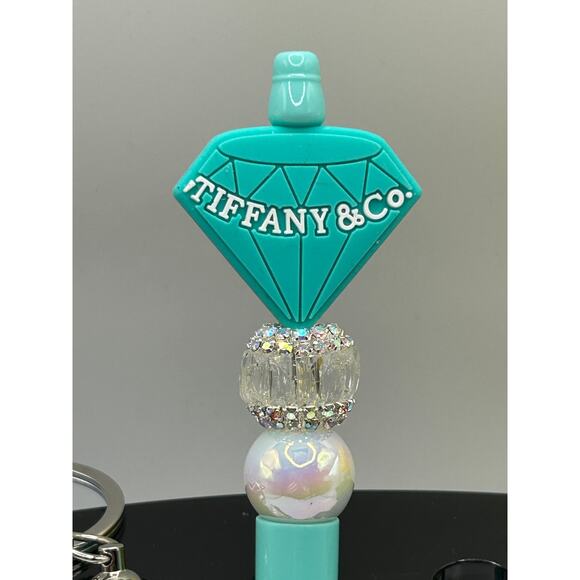 Tiffany Blue Beaded Pen & Keychain Set – Handmade Gift for Her - Picture 2 of 4